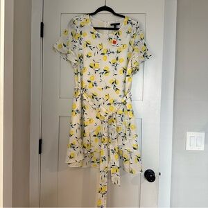 Floral Print Women's Dress - White and Yellow